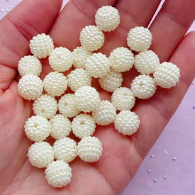 10mm Chunky Beads | Acrylic Berry Beads | Bubblegum Gumball Bead Supplies (Cream White / 15pcs)