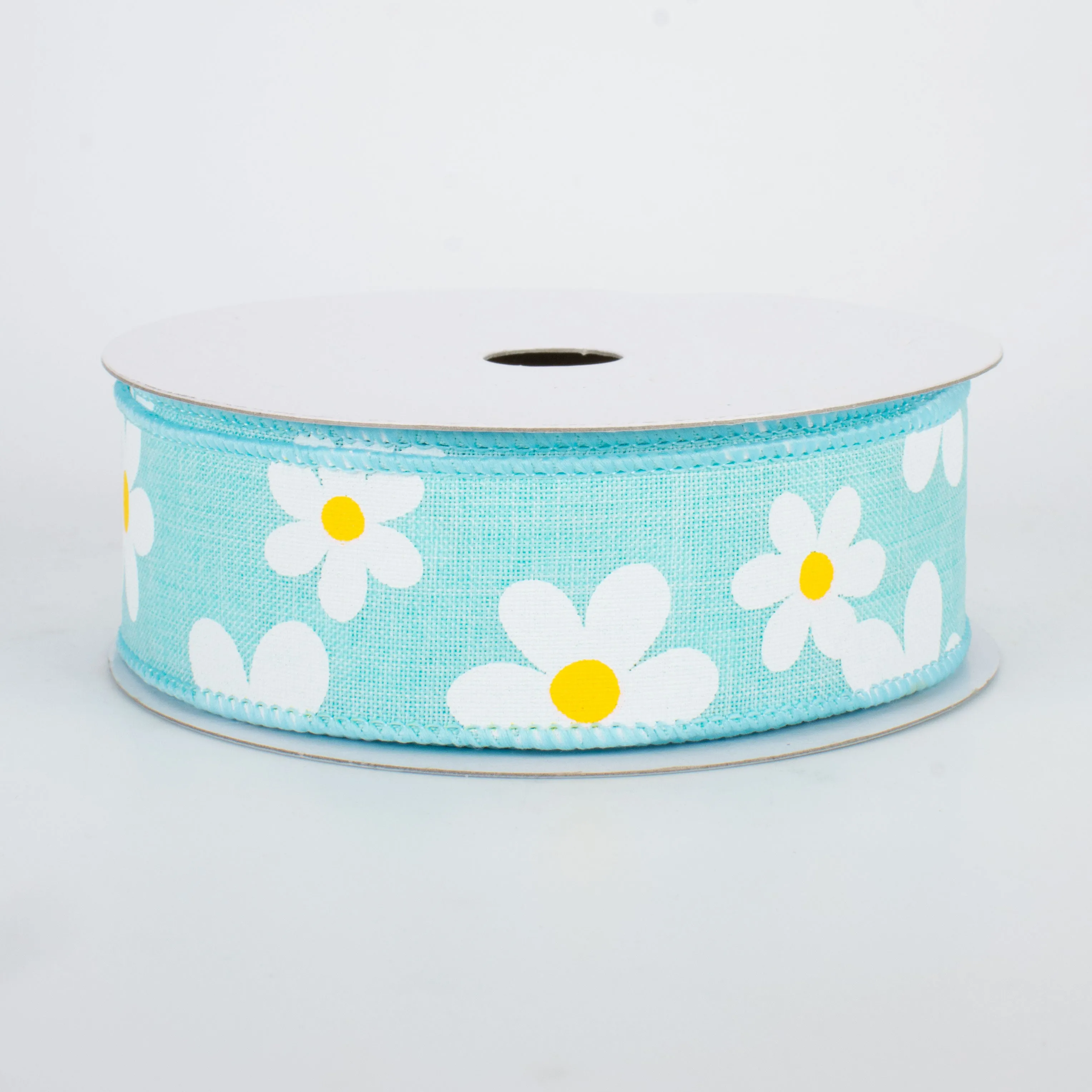 1.5" Daisy Print Ribbon: Robins Egg Blue (10 Yards)