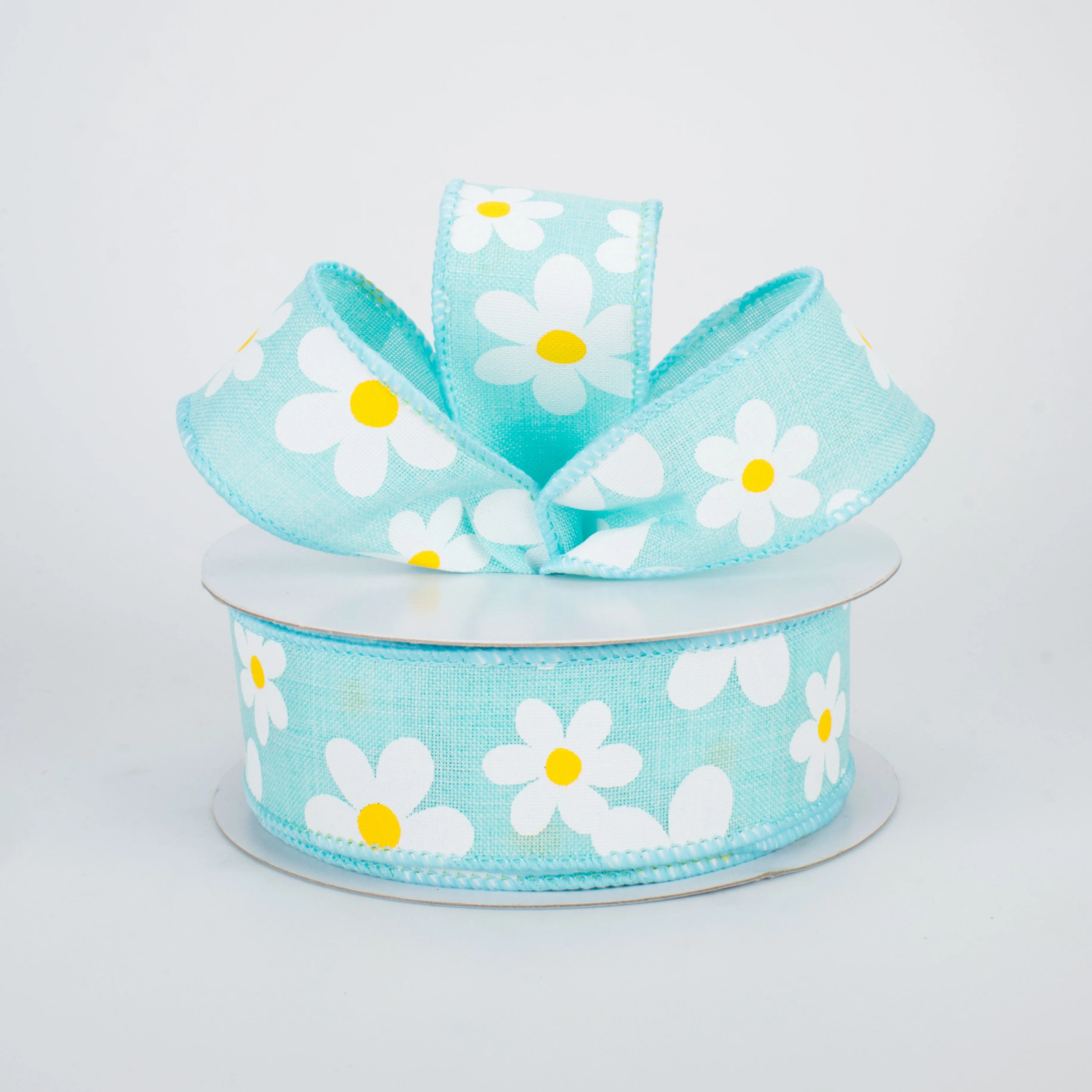 1.5" Daisy Print Ribbon: Robins Egg Blue (10 Yards)