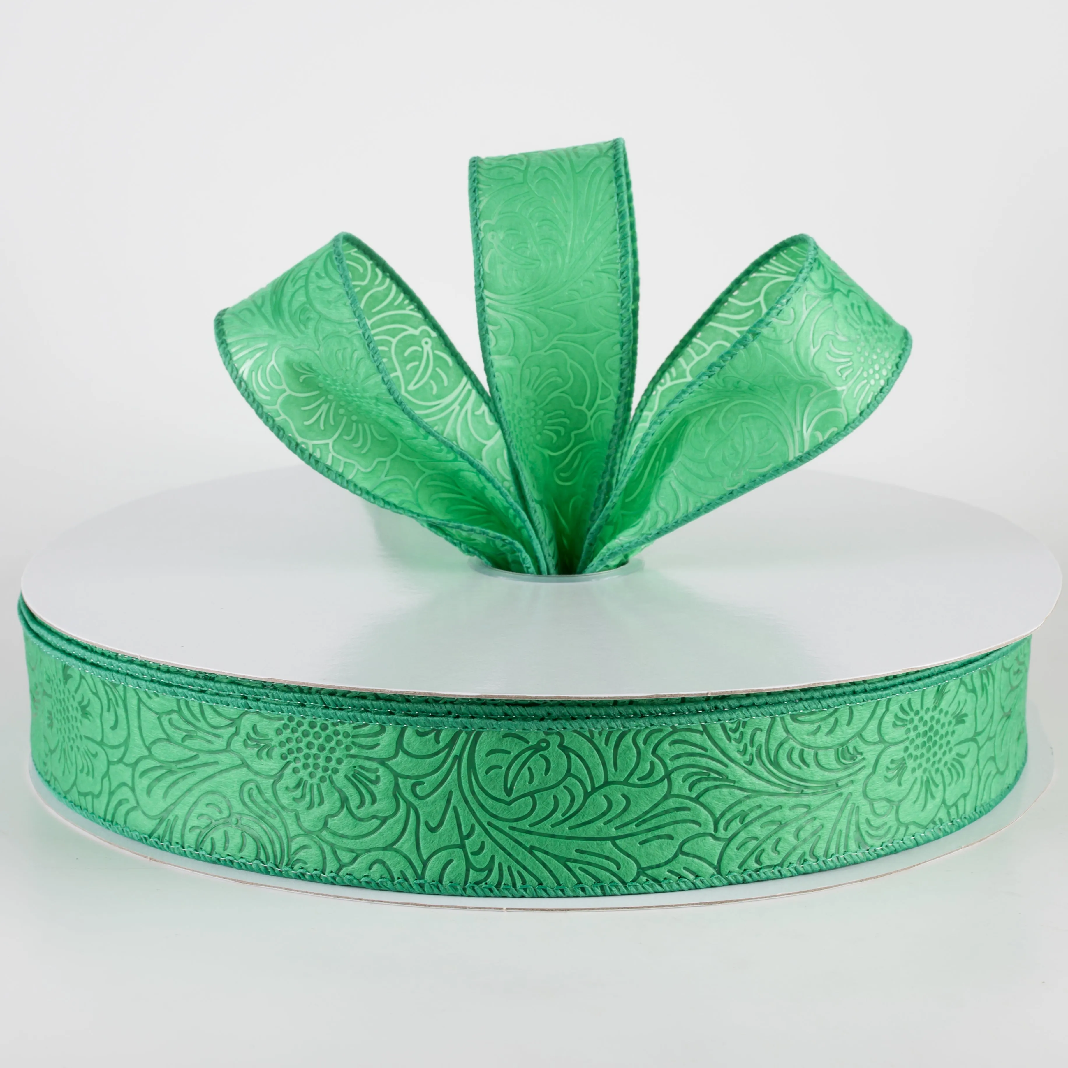1.5" Embossed Flower Breeze Ribbon: Emerald Green (50 Yards)