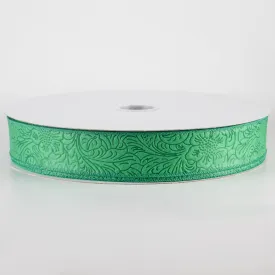 1.5" Embossed Flower Breeze Ribbon: Emerald Green (50 Yards)