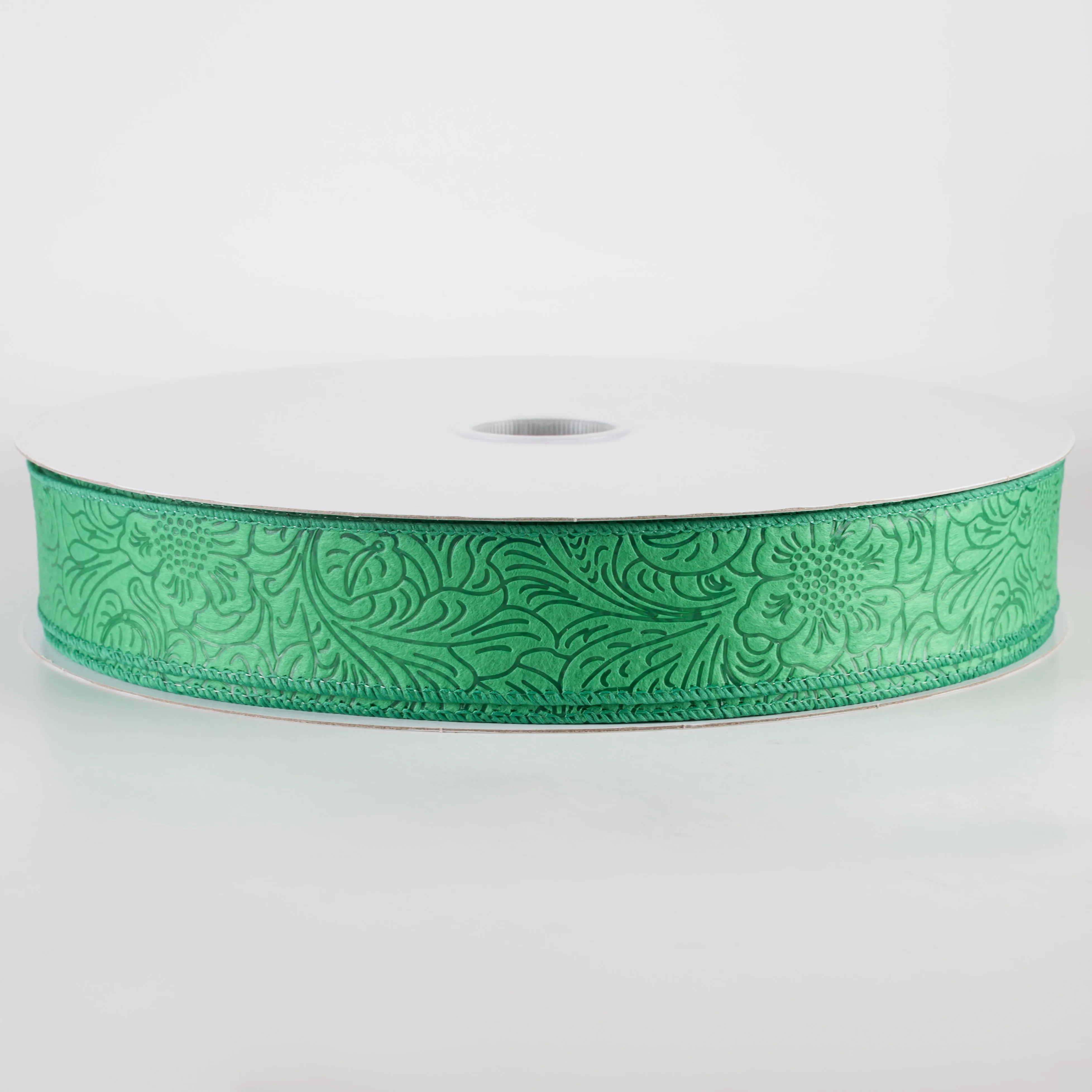 1.5" Embossed Flower Breeze Ribbon: Emerald Green (50 Yards)