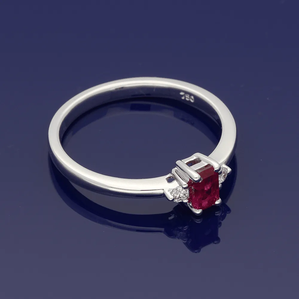 18ct White Gold Ruby & Diamond Trilogy Ring