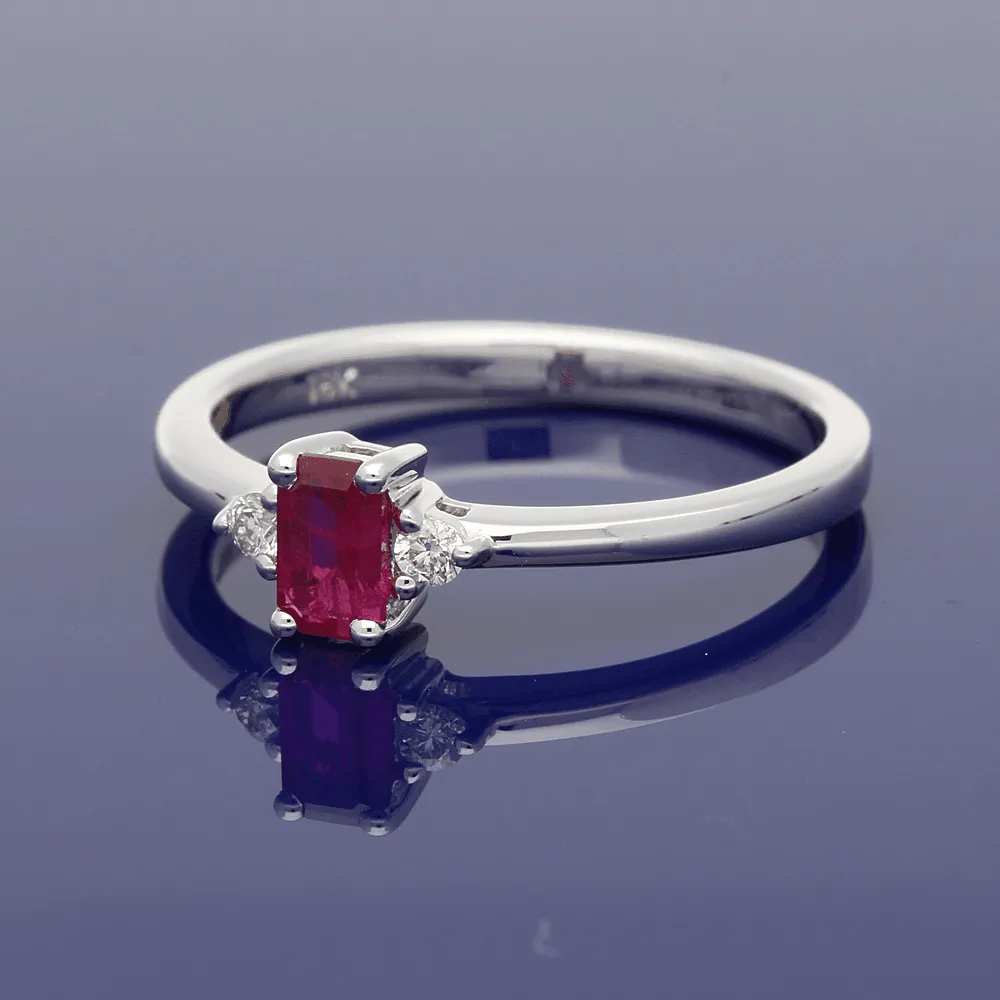 18ct White Gold Ruby & Diamond Trilogy Ring