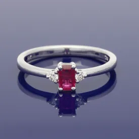 18ct White Gold Ruby & Diamond Trilogy Ring
