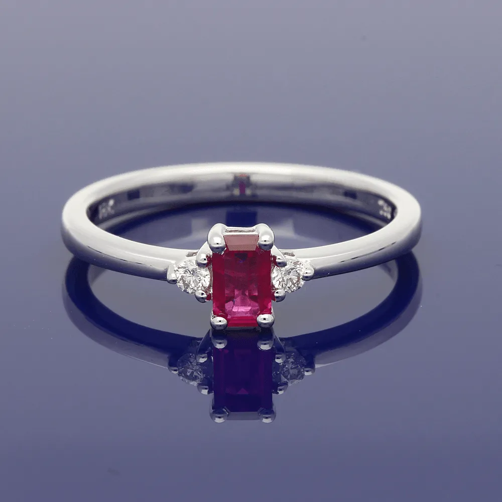 18ct White Gold Ruby & Diamond Trilogy Ring