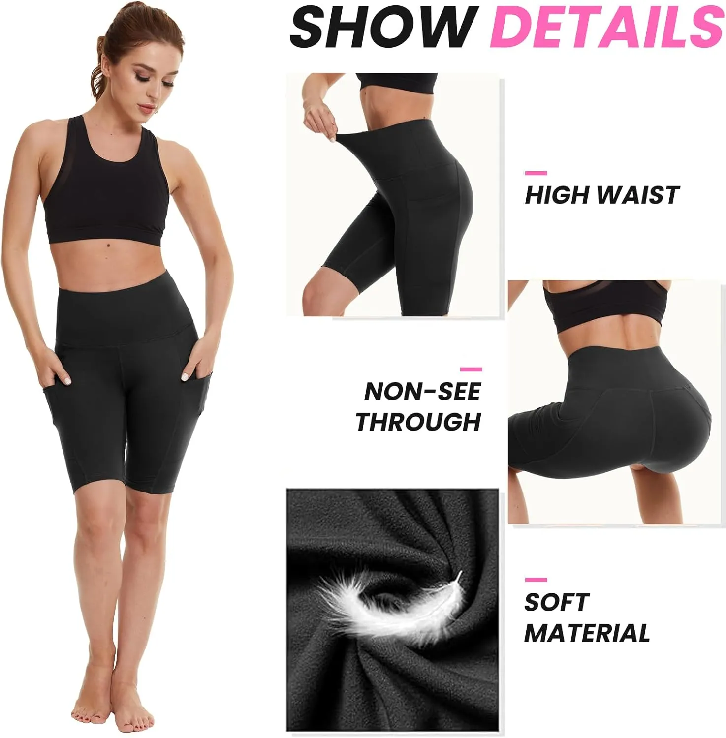 3 Pack Biker Shorts for Women  8" Black High Waisted Tummy Control for Gym Workout Athletic Cheerleading Yoga
