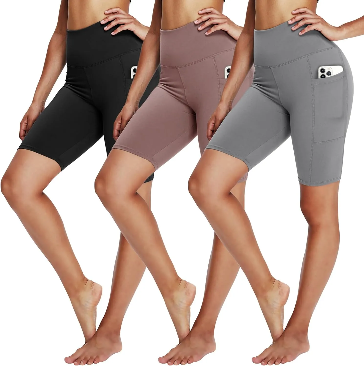 3 Pack Biker Shorts for Women  8" Black High Waisted Tummy Control for Gym Workout Athletic Cheerleading Yoga