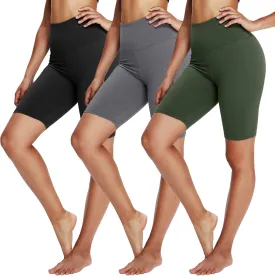 3 Pack Biker Shorts for Women  8" Black High Waisted Tummy Control for Gym Workout Athletic Cheerleading Yoga