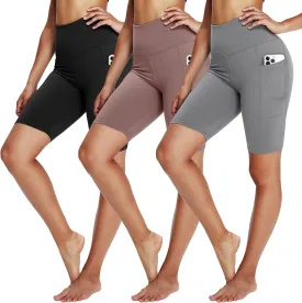 3 Pack Biker Shorts for Women  8" Black High Waisted Tummy Control for Gym Workout Athletic Cheerleading Yoga