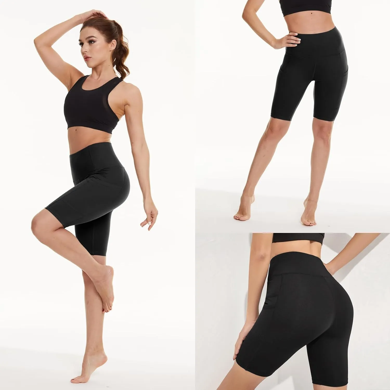 3 Pack Biker Shorts for Women  8" Black High Waisted Tummy Control for Gym Workout Athletic Cheerleading Yoga