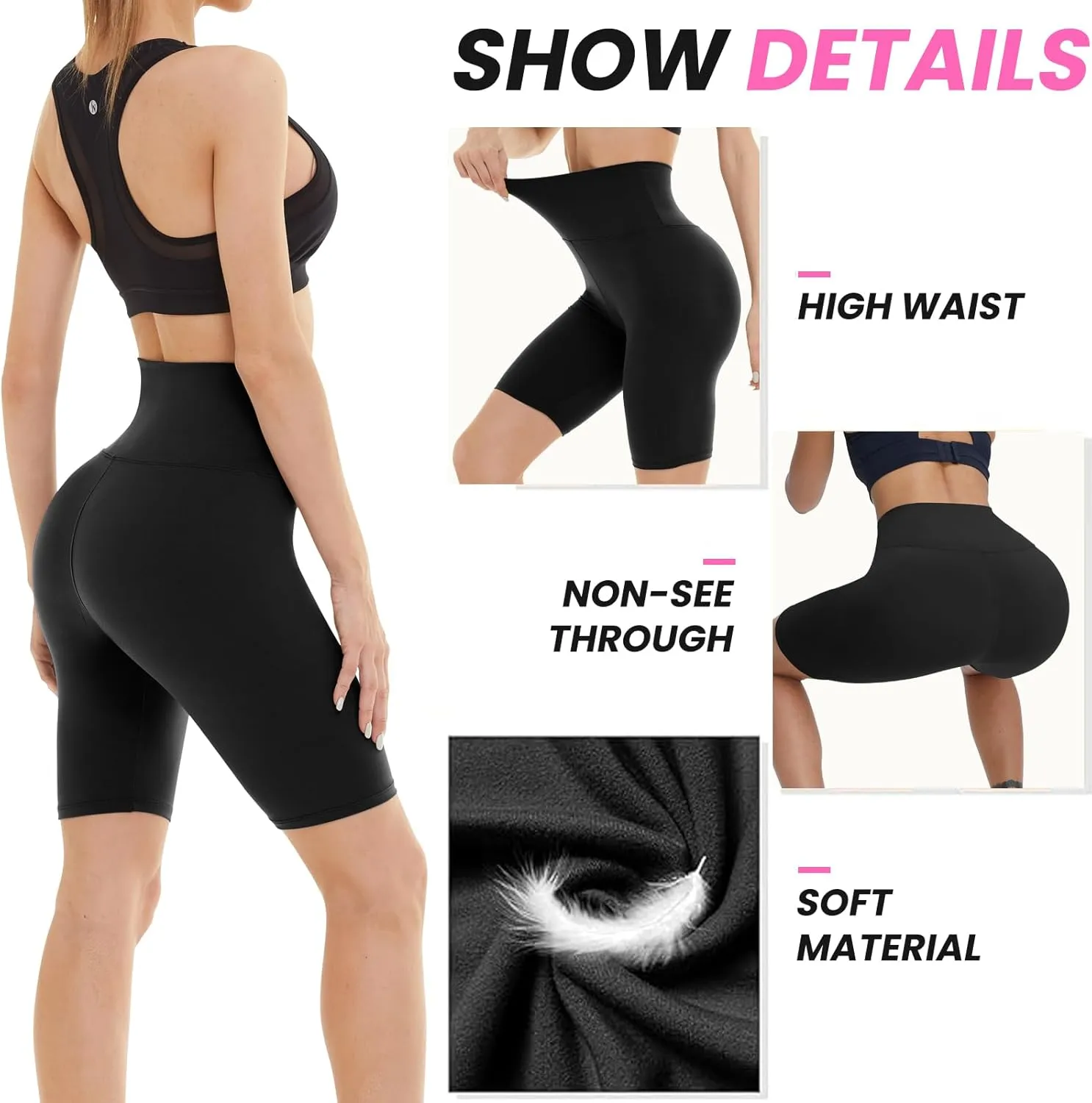 3 Pack Biker Shorts for Women  8" Black High Waisted Tummy Control for Gym Workout Athletic Cheerleading Yoga