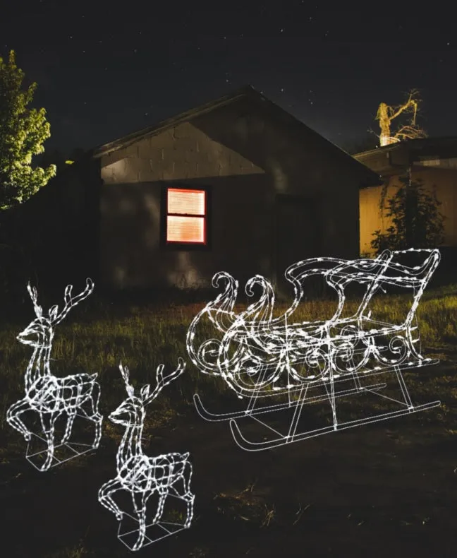 3-Piece Pure White Twinkling LED Elegant Bucks and Sleigh Wire Sculptures