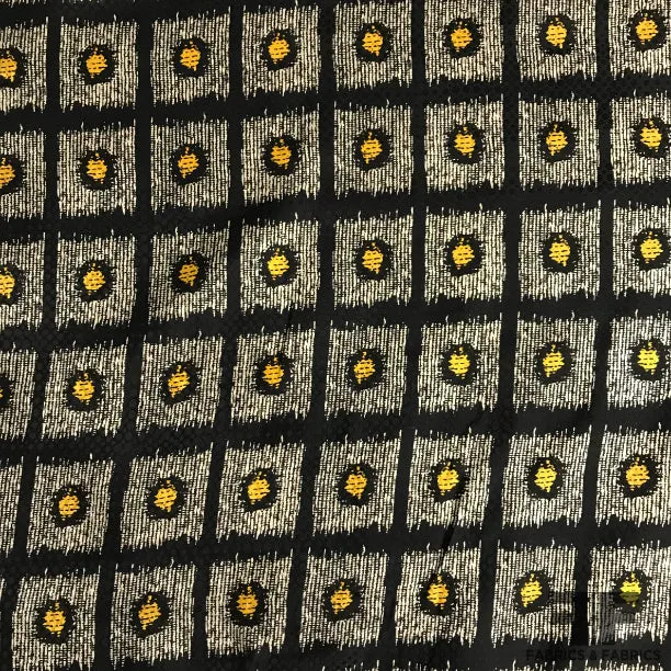 Abstract Geometric Silk Jacquard - Black/Beige/Mustard