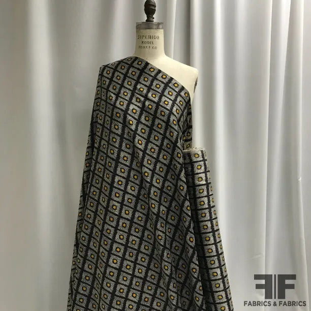 Abstract Geometric Silk Jacquard - Black/Beige/Mustard