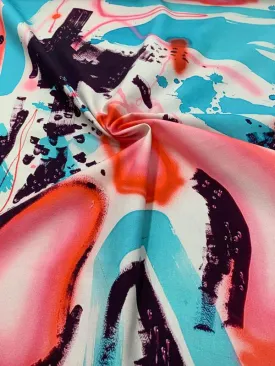 Abstract Graffiti Heavy-Weight Printed Cotton Canvas - Blue / Red / Plum