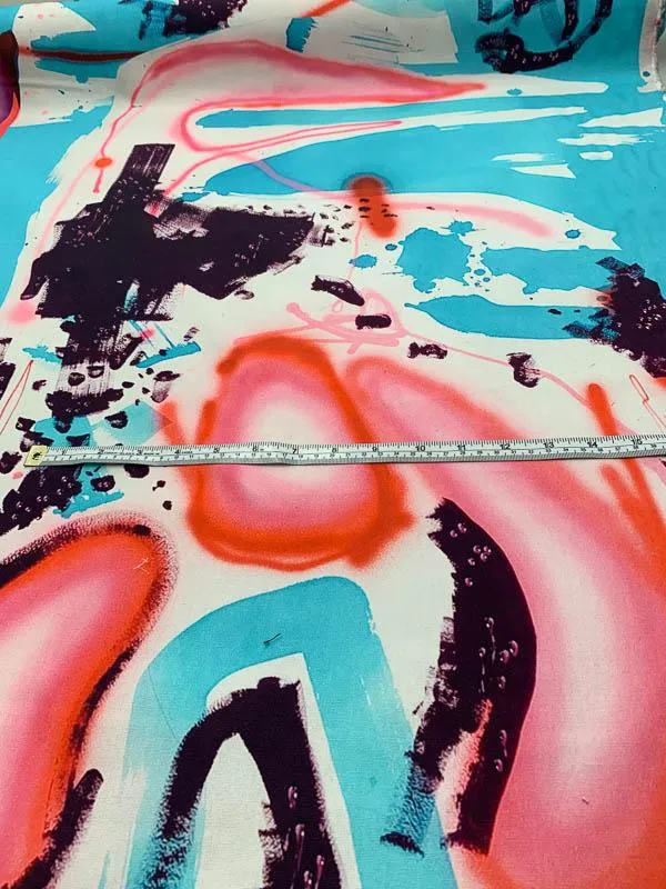 Abstract Graffiti Heavy-Weight Printed Cotton Canvas - Blue / Red / Plum