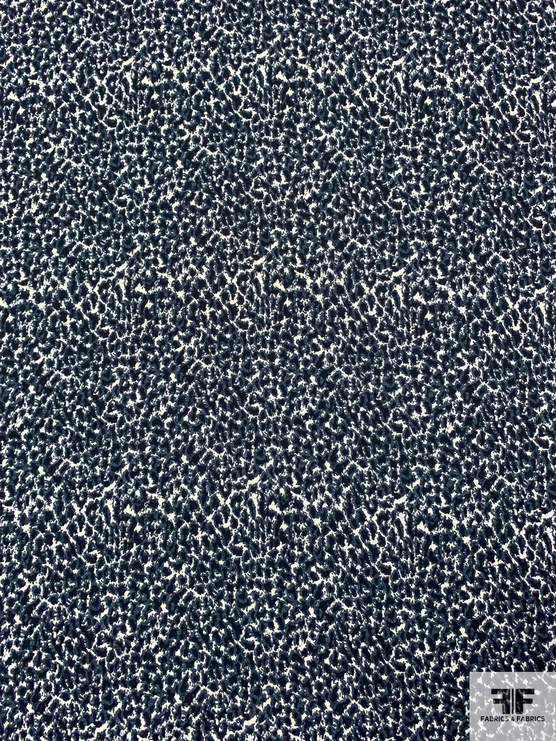 Abstract Printed Fine Polyester Gabardine with Slight Mechanical Stretch - Greyish Blue / Black / Off-White
