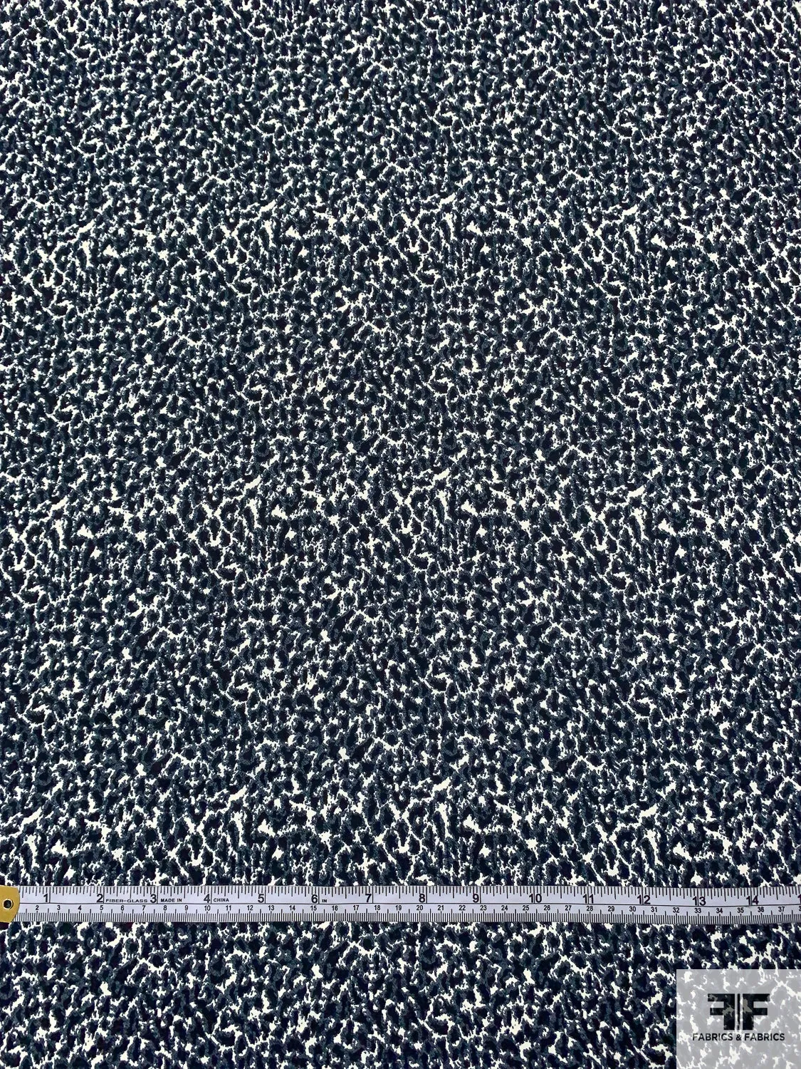 Abstract Printed Fine Polyester Gabardine with Slight Mechanical Stretch - Greyish Blue / Black / Off-White