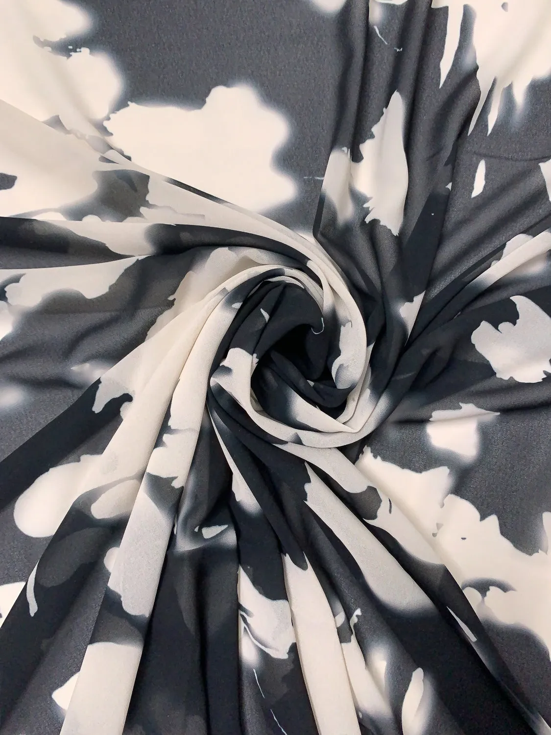 Abstract Silhouette Printed Polyester Chiffon - Black / Light Beige