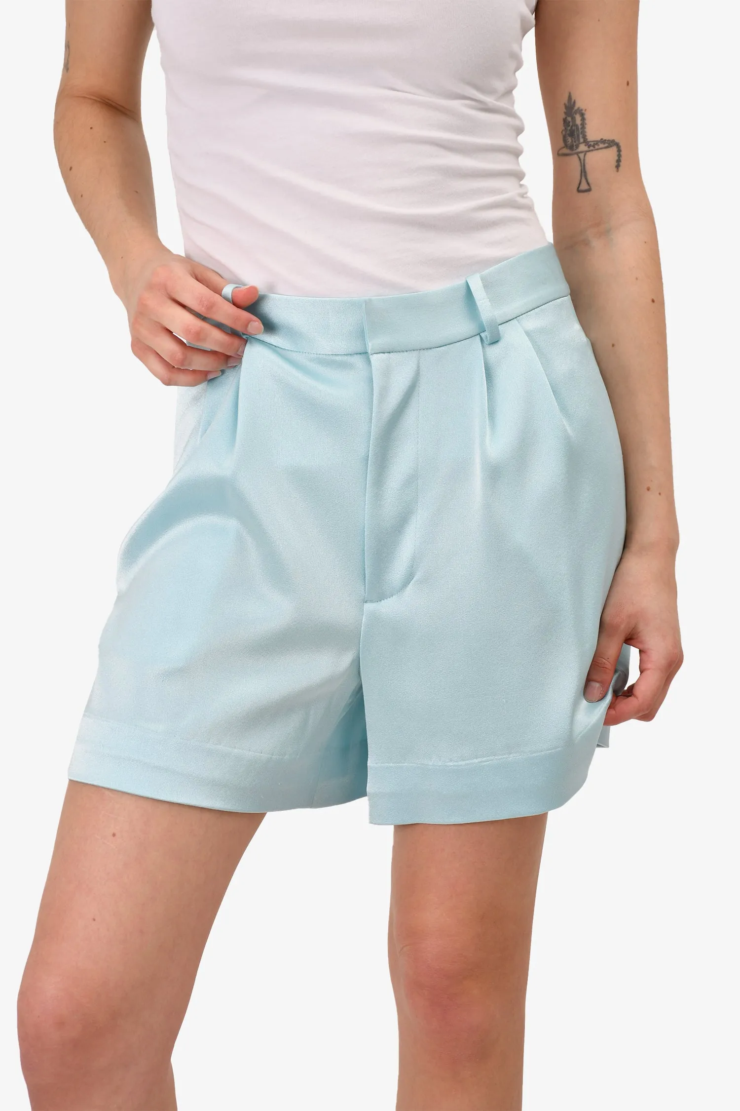 Alice & Olivia Blue Satin Shorts Size 4