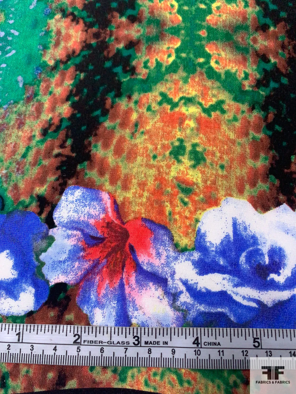 Animal Pattern and Floral Printed Silk Crepe de Chine - Multicolor