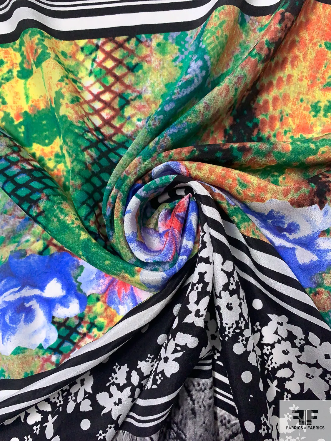 Animal Pattern and Floral Printed Silk Crepe de Chine - Multicolor