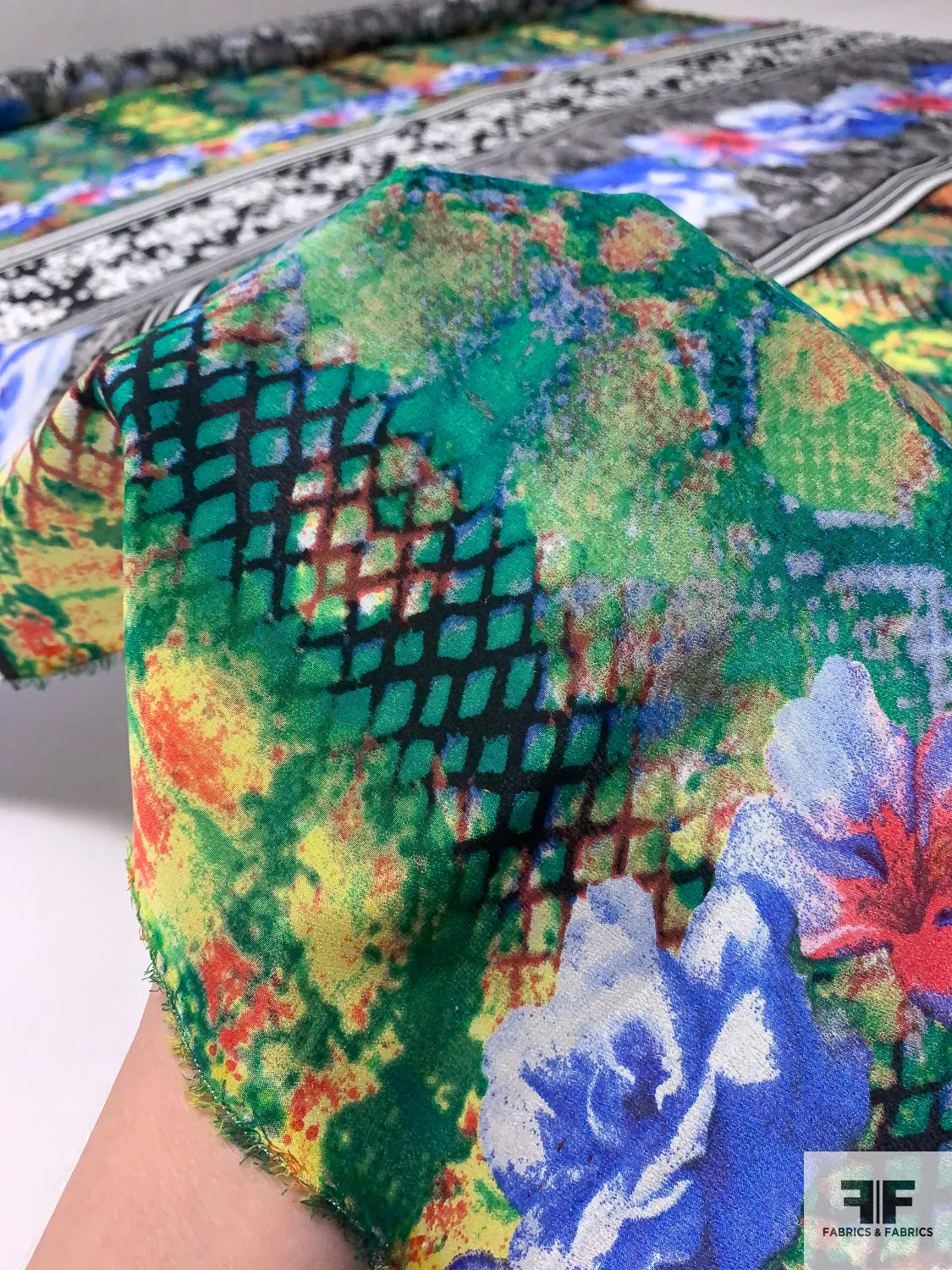 Animal Pattern and Floral Printed Silk Crepe de Chine - Multicolor