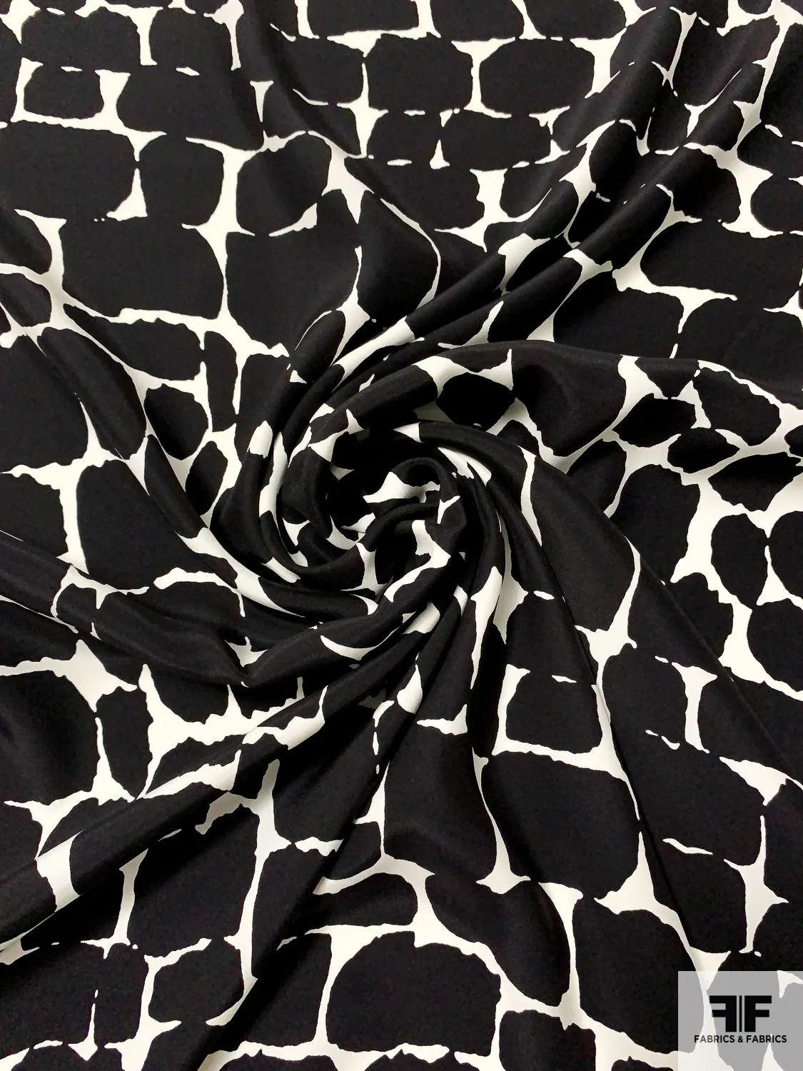Animal Pattern Inspired Matte-Side Printed Silk Charmeuse - Black / Off-White