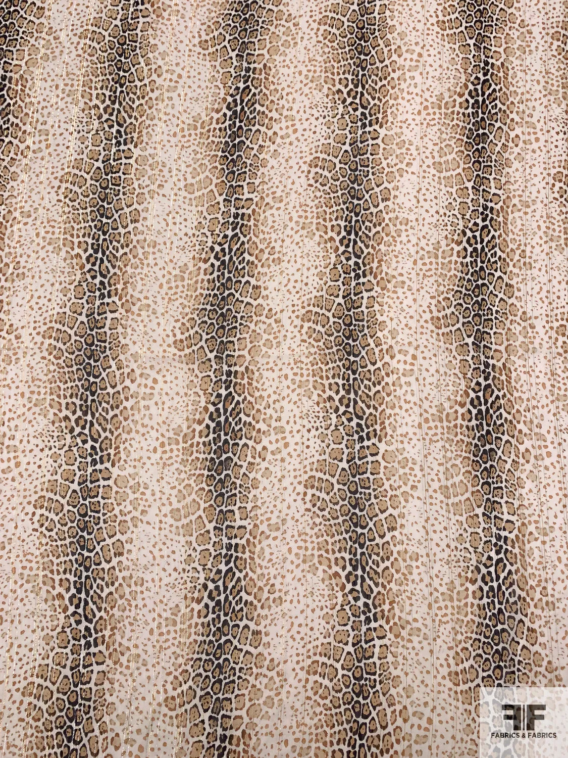 Animal Pattern Printed Polyester Chiffon with Lurex Pinstripes - Caramel / Brown / Black / Off-White / Gold / Silver
