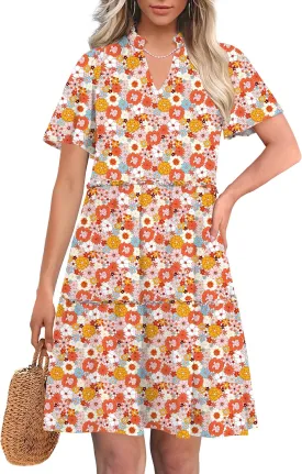 ANRABESS Womens Summer Casual Short Sleeve V Neck A line Tunic Dress Flowy Tiered Babydoll Mini Dress Beach Vacation Outfits