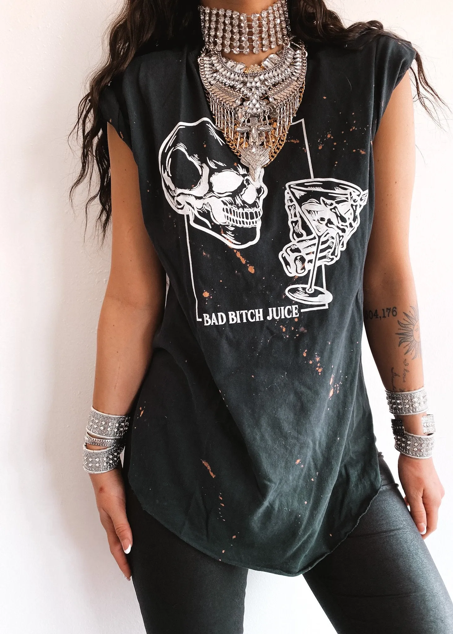 BAD BITCH JUICE BLEACHED OUT SIDE SLIT TEE