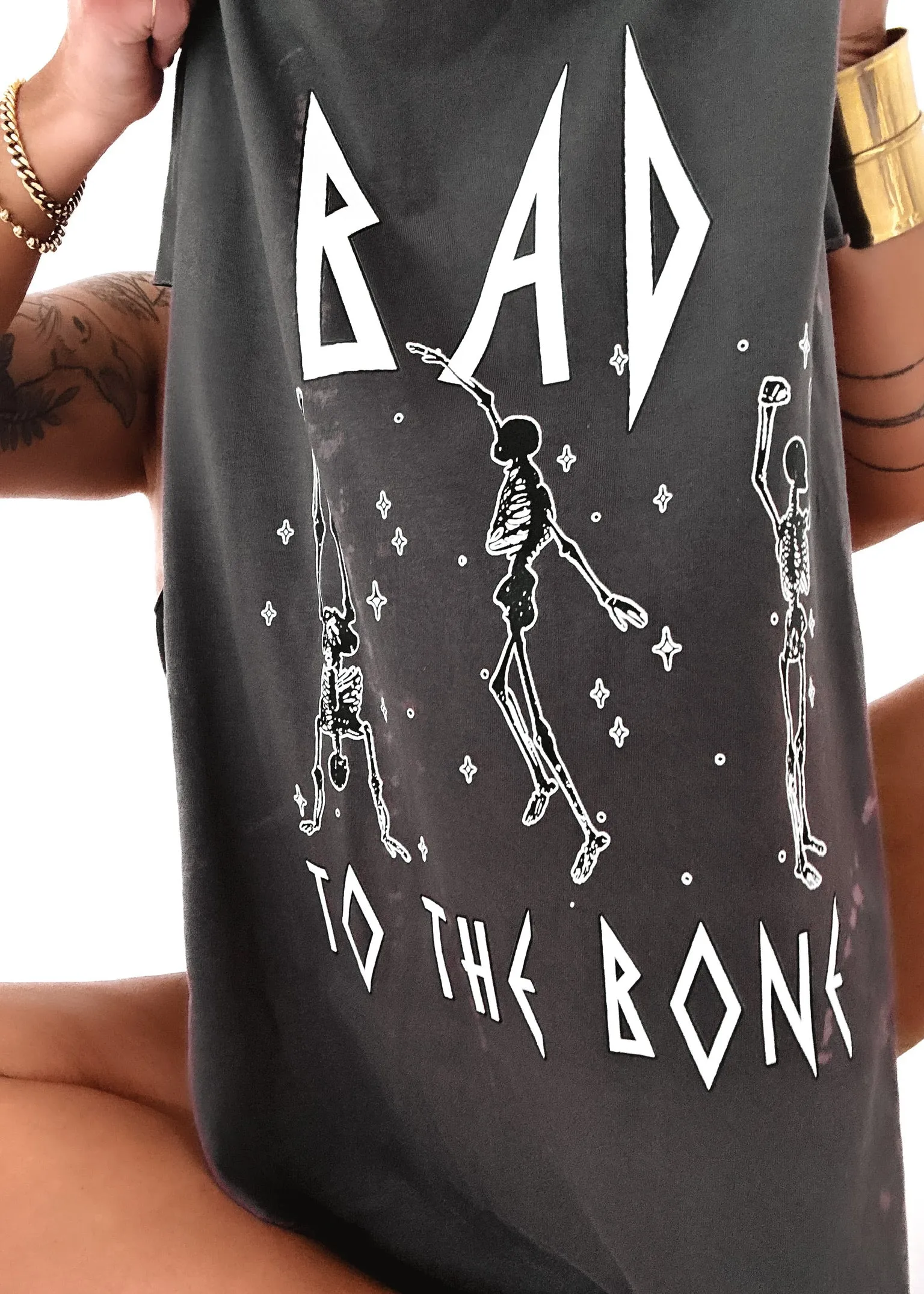 BAD TO THE BONE BLEACHED OUT SIDE SLIT TEE