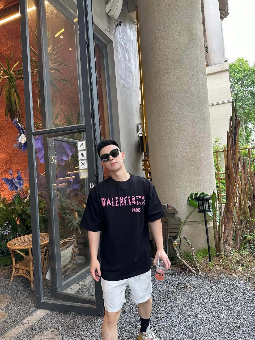 Balenciaga Distressed Logo T-Shirt in Black