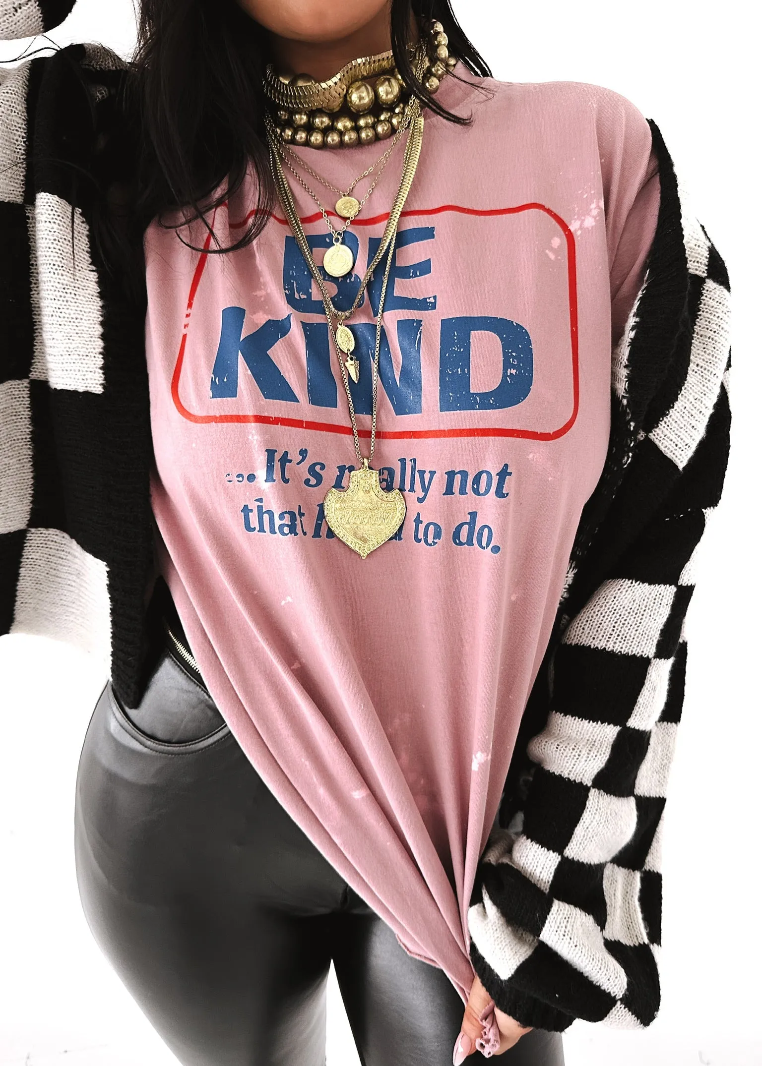 BE KIND (IT'S NOT THAT HARD TO DO) BLEACHED OUT SIDE SLIT TEE