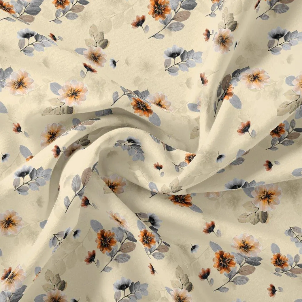 Beautiful Anemone Flower Bunch Digital Printed Fabric - Rayon