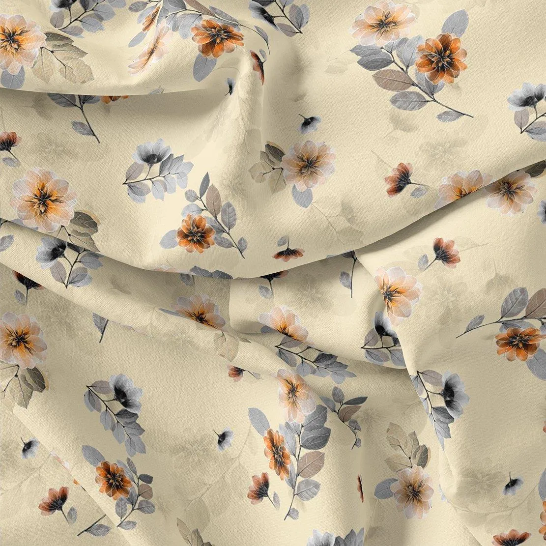 Beautiful Anemone Flower Bunch Digital Printed Fabric - Rayon