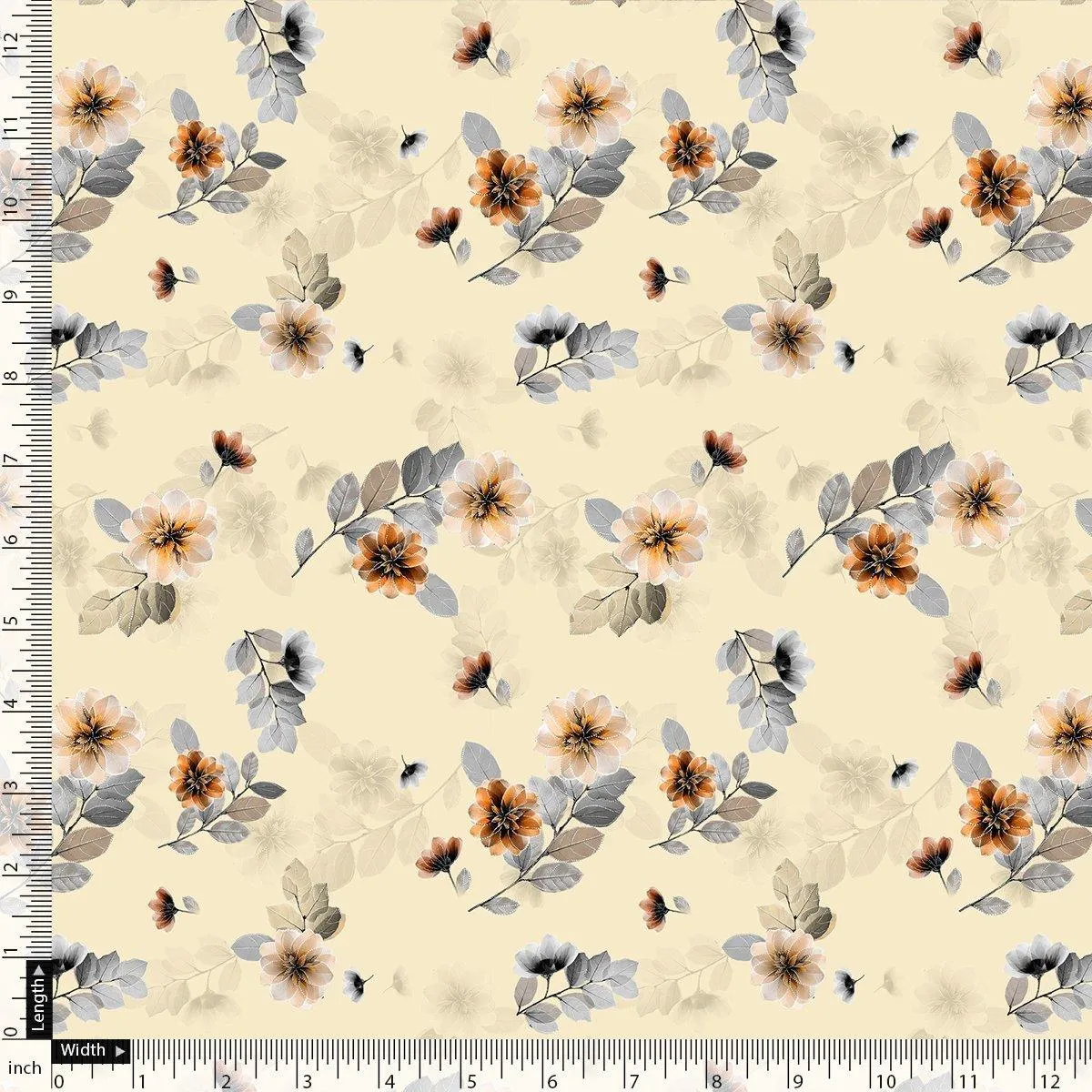 Beautiful Anemone Flower Bunch Digital Printed Fabric - Rayon