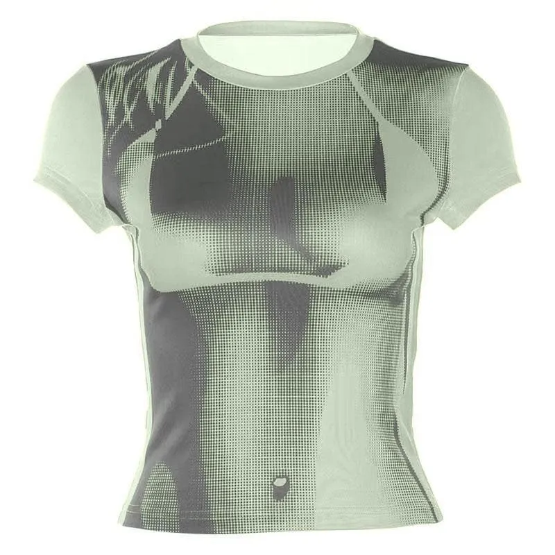 BerryBetty - Body print contrast short sleeve crewneck crop top