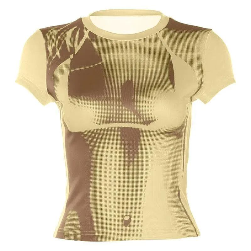 BerryBetty - Body print contrast short sleeve crewneck crop top