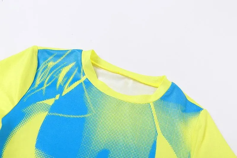 BerryBetty - Body print contrast short sleeve crewneck crop top