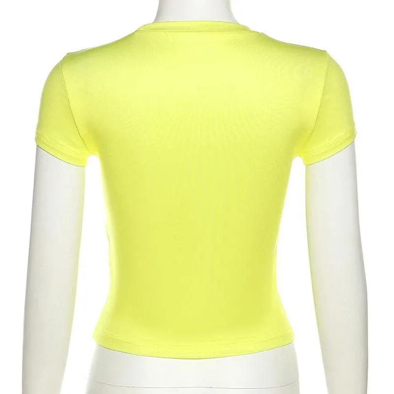 BerryBetty - Body print contrast short sleeve crewneck crop top