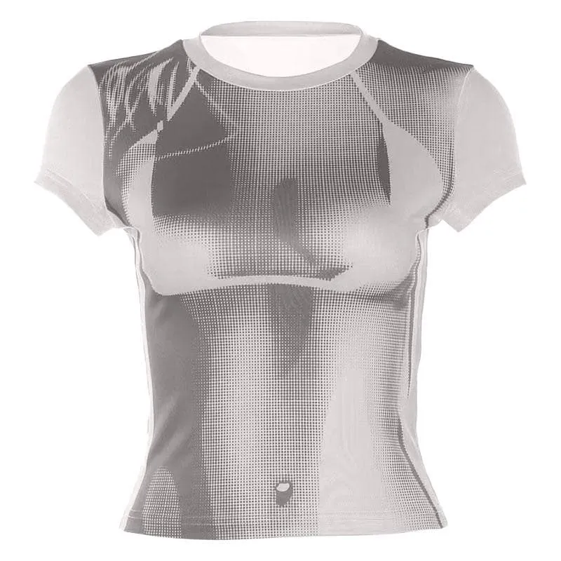 BerryBetty - Body print contrast short sleeve crewneck crop top