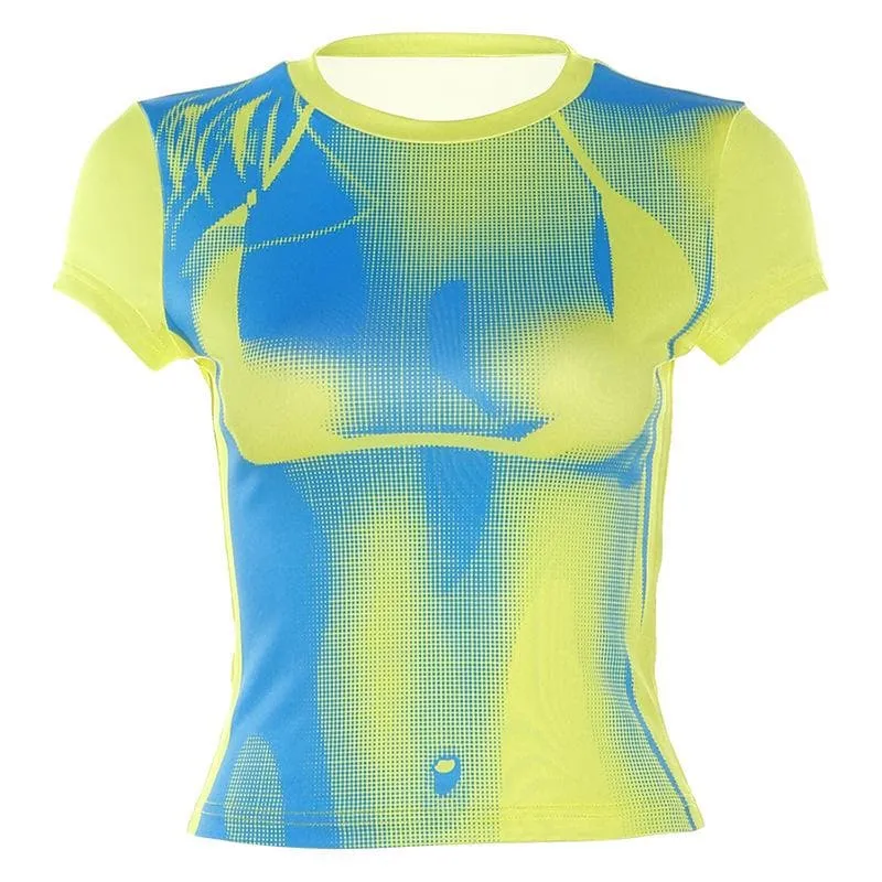 BerryBetty - Body print contrast short sleeve crewneck crop top