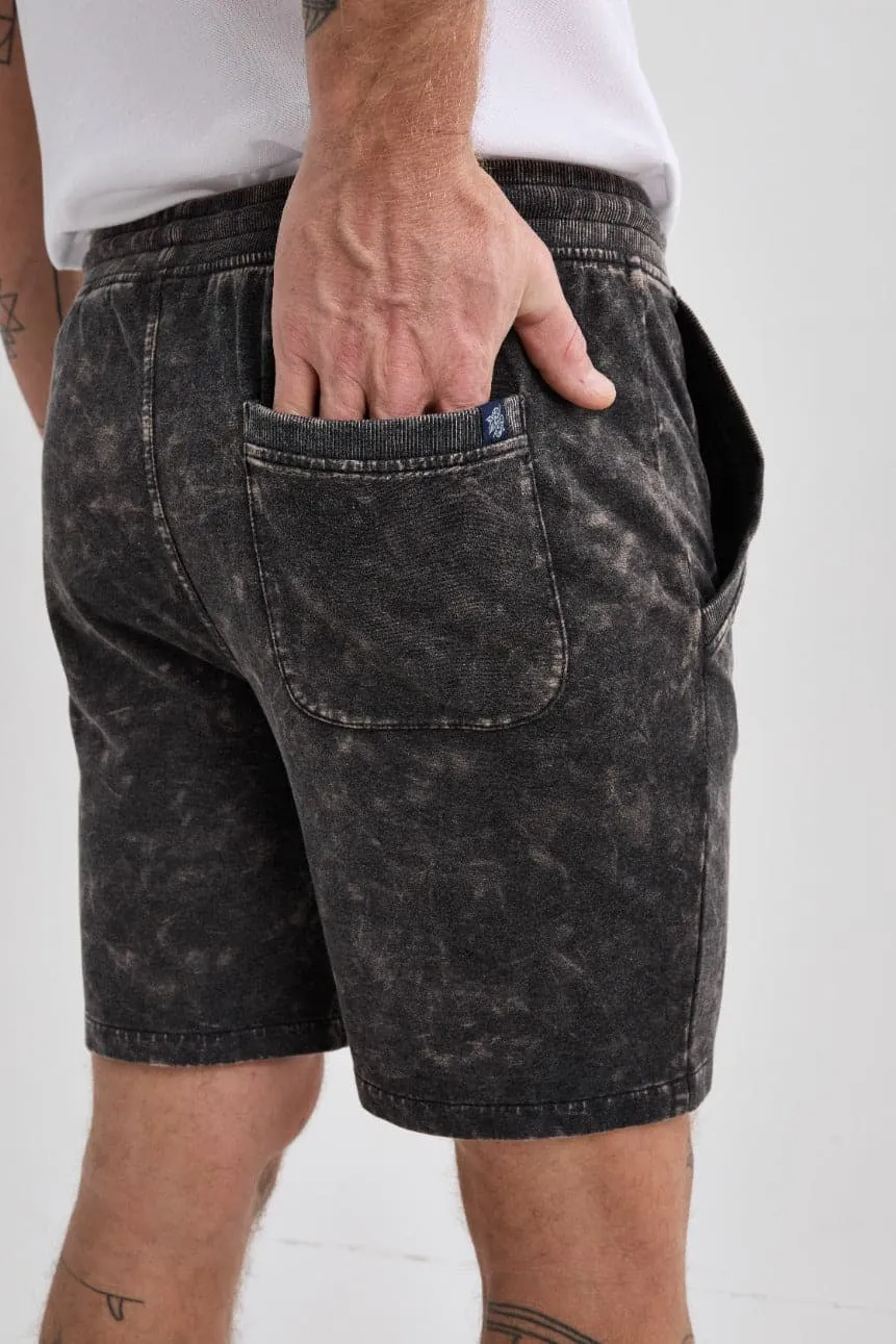 Black Acid-Washed Shorts