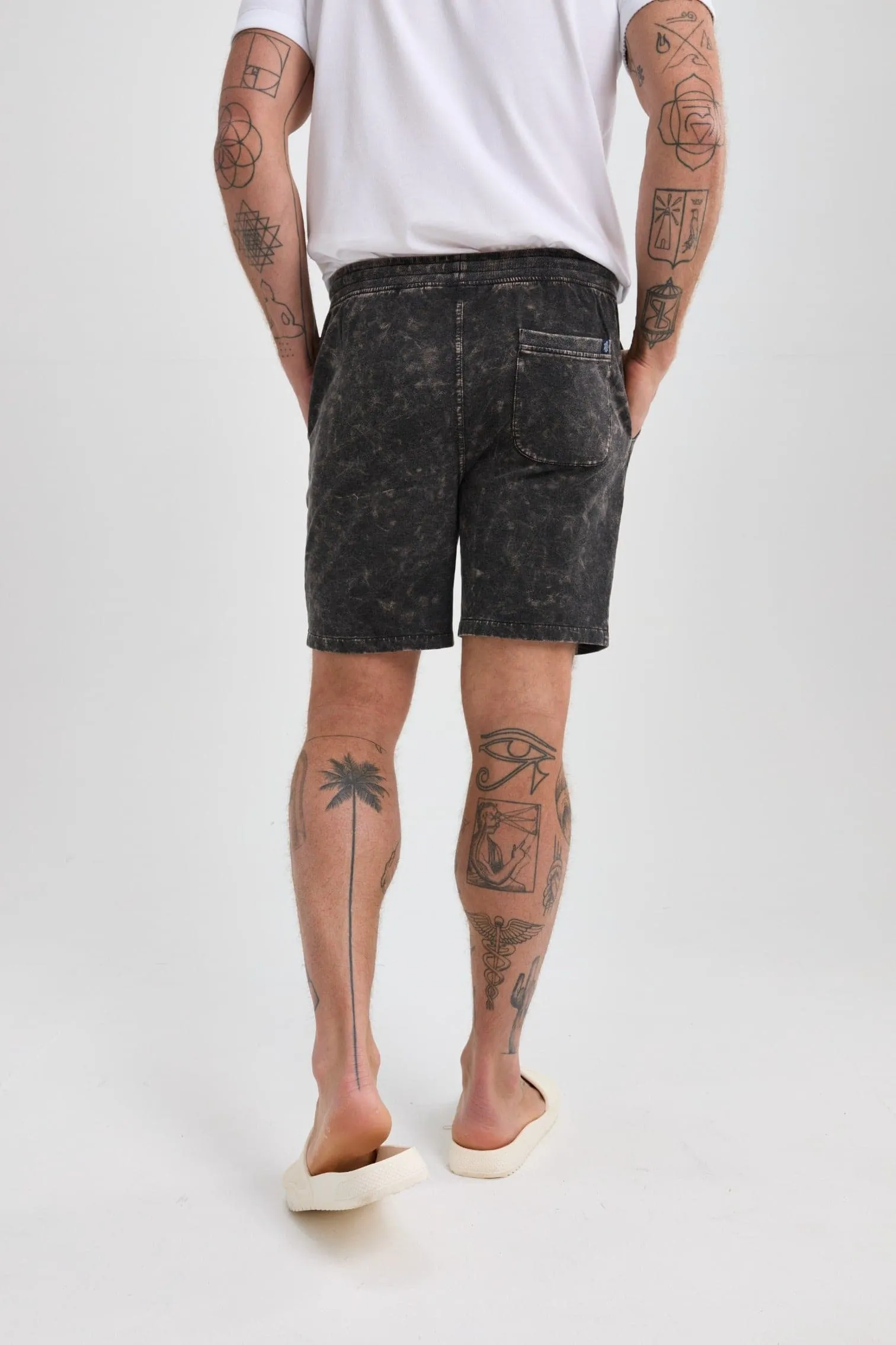 Black Acid-Washed Shorts