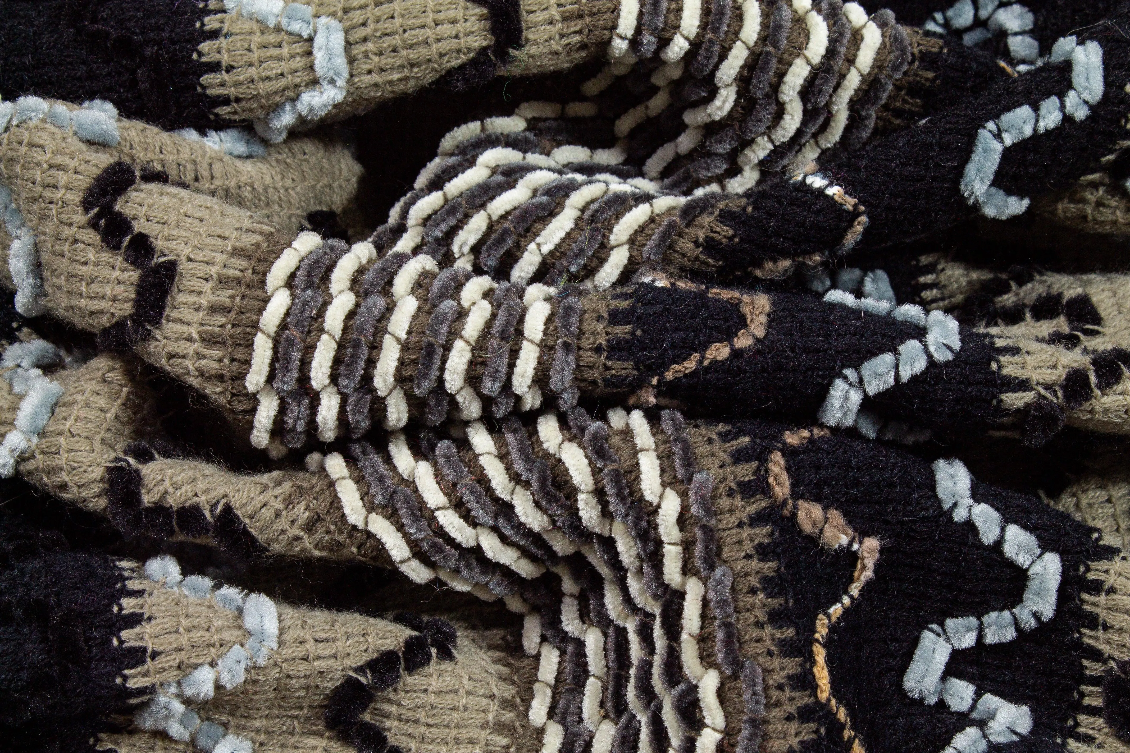 Black and Gray Striped Polyester Knit