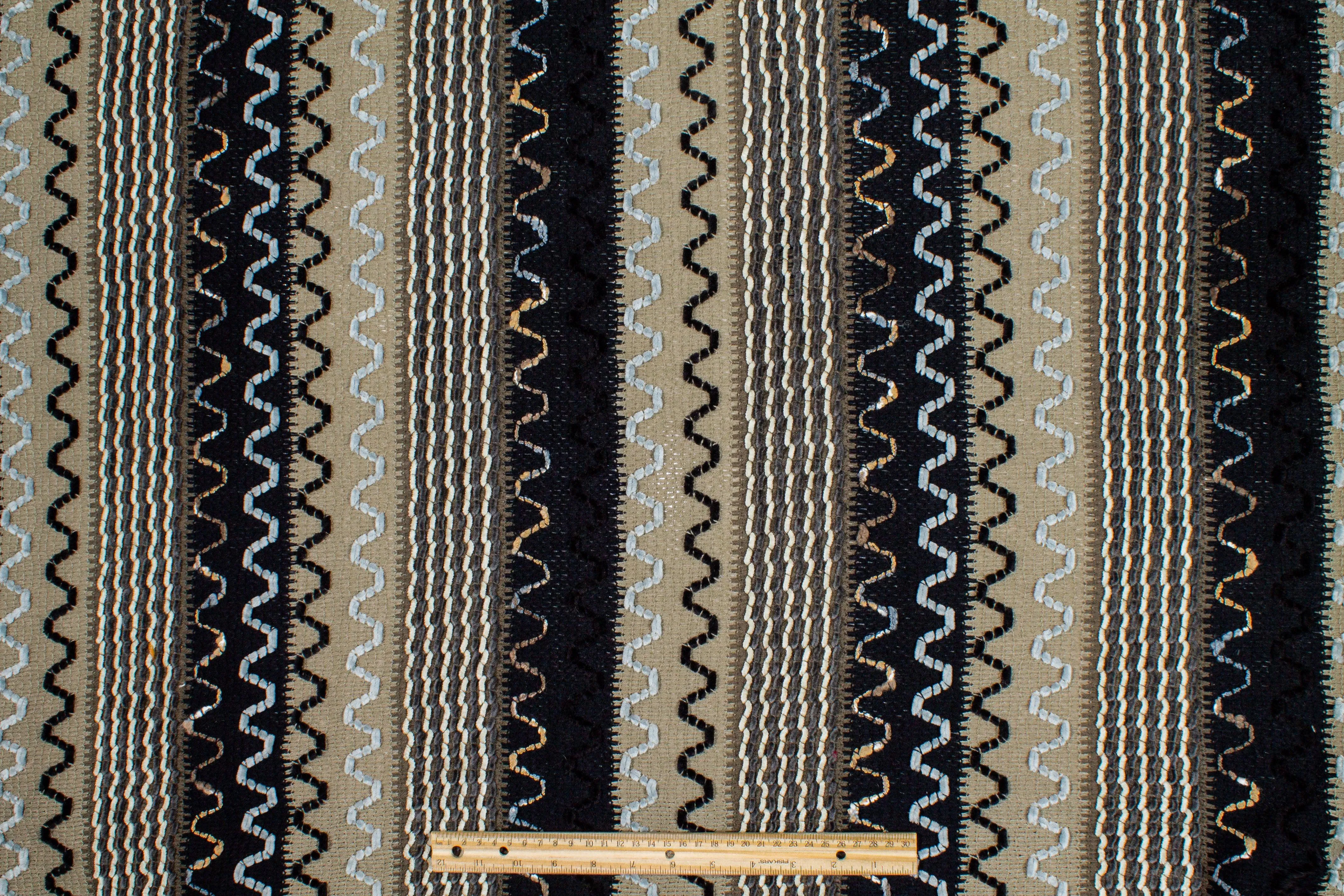 Black and Gray Striped Polyester Knit