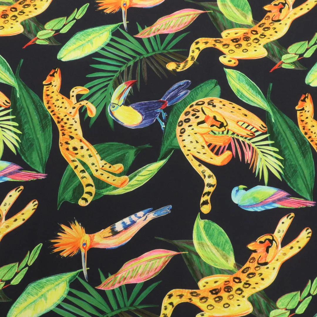 Black Background with Multicolored Floral Printed Fabric