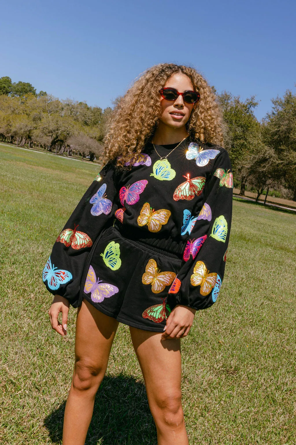 Black Multi Butterfly Short